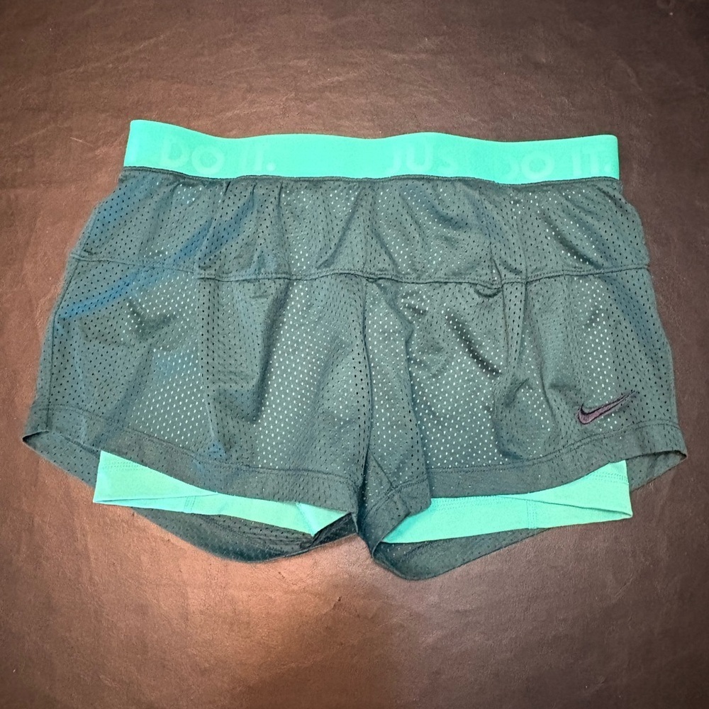 Nike Green Athletic Shorts with Two-Layer Design